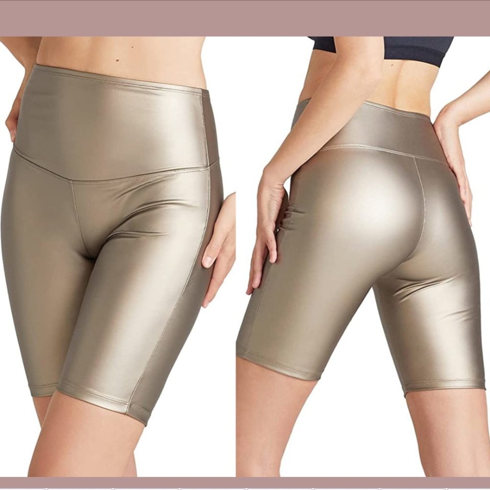 NWT $58 Yummie [‎ Medium ] Bronze Faux Leather Biker Shorts #5215